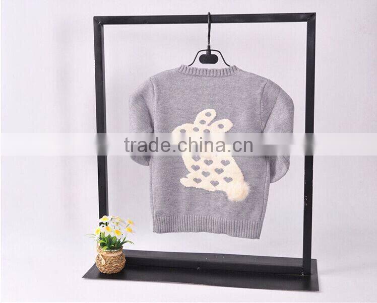 Wholesale Long Sleeve O Neck High Quality Knitting With Rabbit Pattern Girl Sweater Cardigan