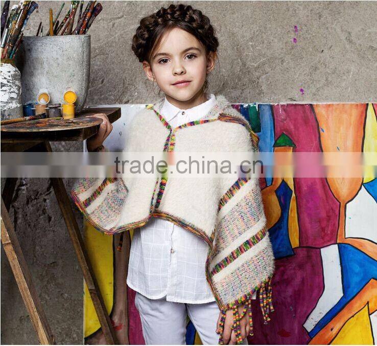 Fashionable Girl Knitting Poncho With Hat Sweater