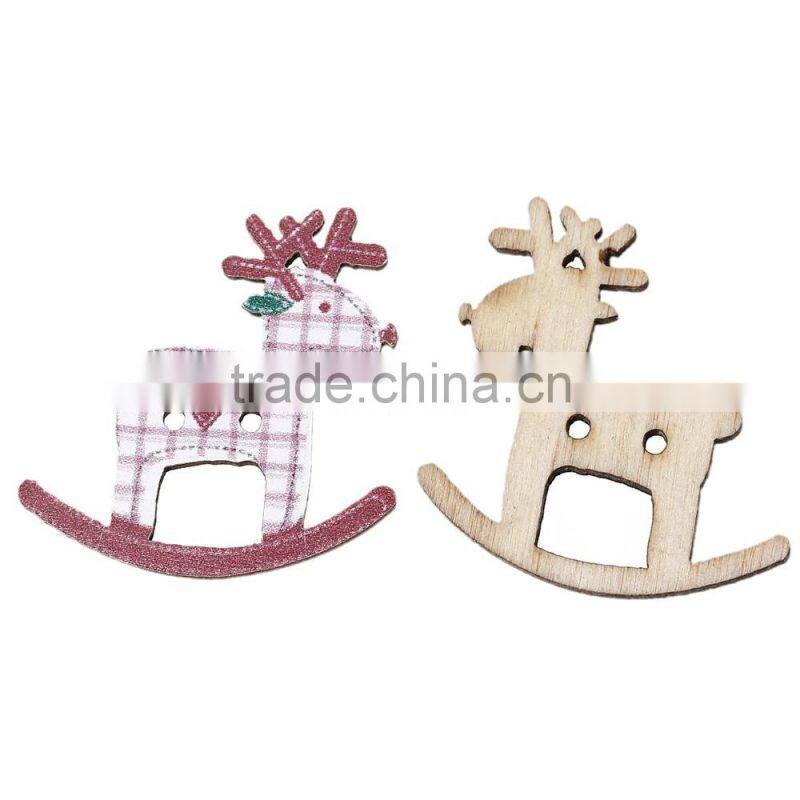Custom 29mmx28mm Lattice Christmas Reindeer Two Holes Wood Button for Sale