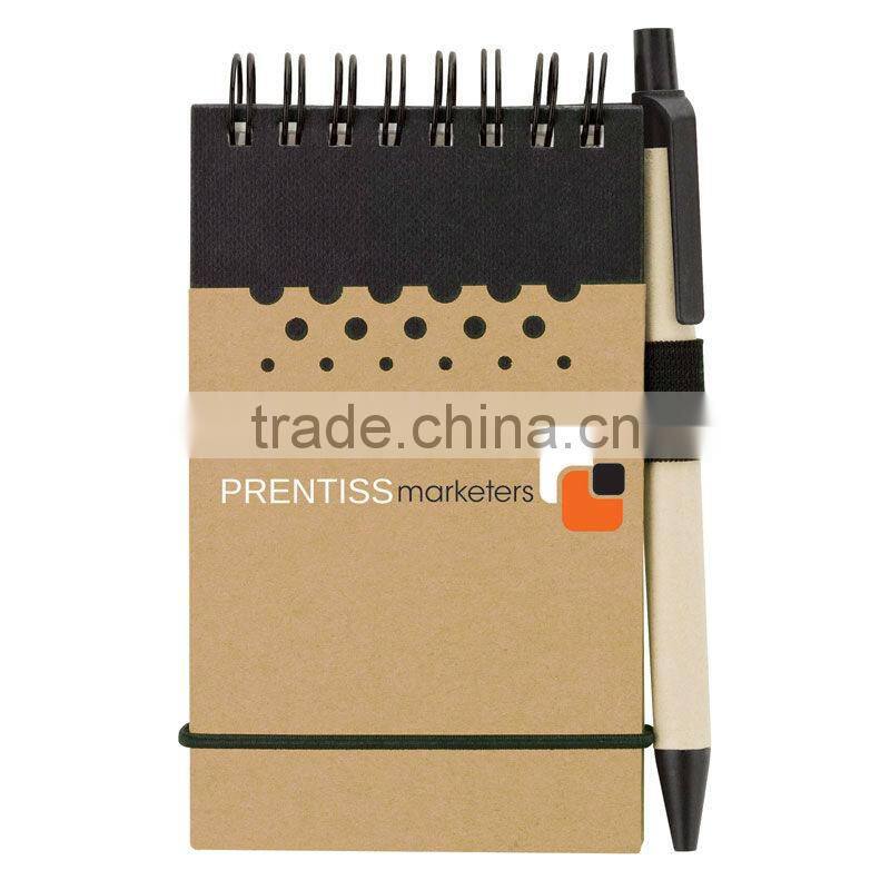 Hard kraft card cover spiral winding pocket recycle paper mini memo tablet notebook 70grams 50sheets 7.8*12.8cm with kraft pen