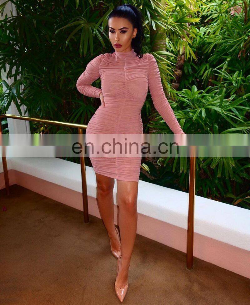 Europe And America Sexy Long Sleeve Package Hip One-Piece Dress