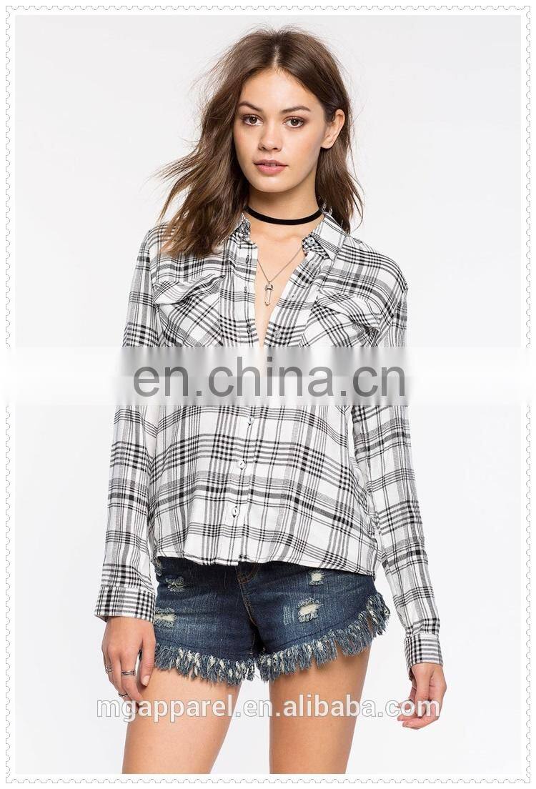 china wholesale elegant womens plaid shirt low price OEM service