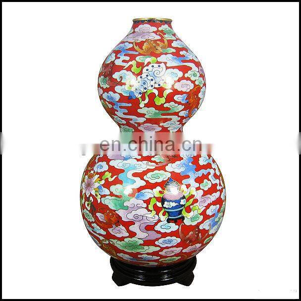 Antique Fine Old Beijing Calabash-shaped Red Cloisonne Vase--Carefully Limited Creation
