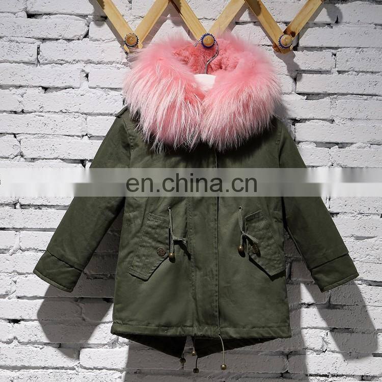 High Quality Wholesale Children Fashionable White Rex Rabbit Fur Lining Winter Coat For Kids