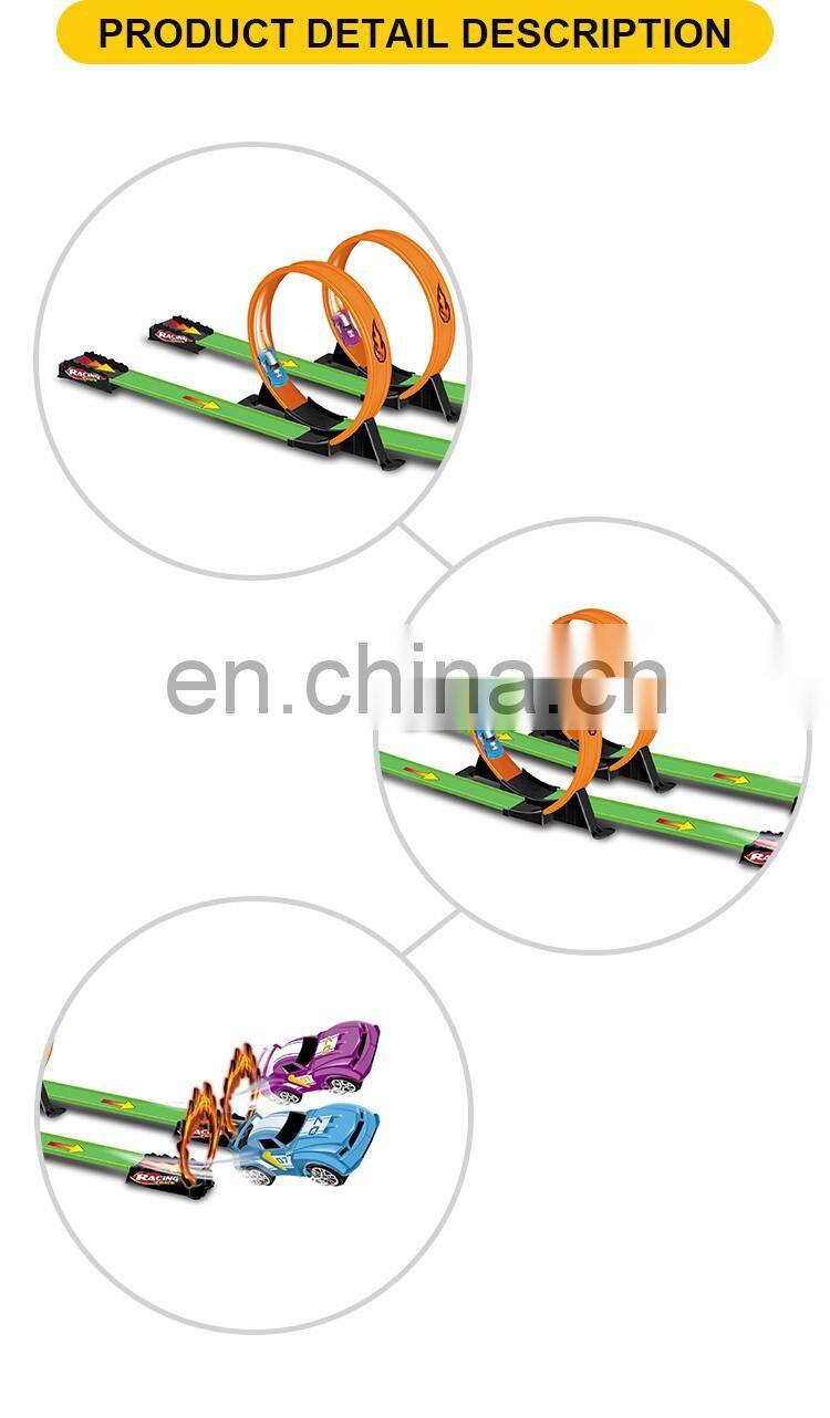 Hot selling plastic pullback racing car the track toy with two cars