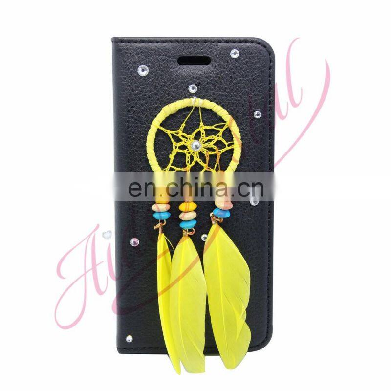 Aidocrystal 2016 Wallet Stand With Card Holder Yellow dreamcatcher Flip Phone Back Cover For iPhone 7/ 7 Plus Cases