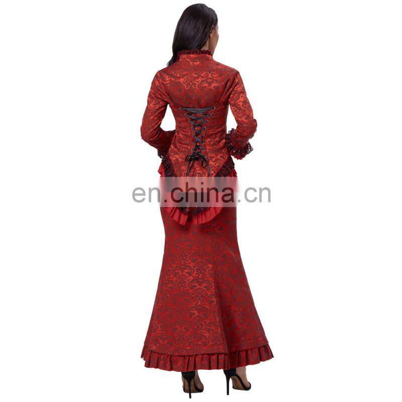 Belle Poque Women's Retro Vintage Gothic Victorian Corset Style Lace Embellished V-Neck Jacquard Red Coat Tops BP000223-2