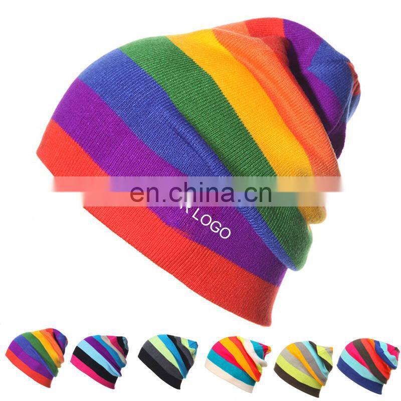 Winter Warm Hat Knitted Cap Crochet Beanies Knitted Pom Pom Hats with logo patch