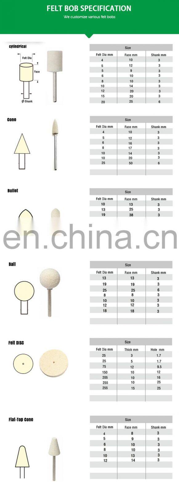 Wool felt Grinding Bobs / cone Polishing Heads