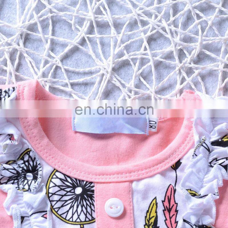 New Fashion Baby Girl Clothing Sets 100% Cotton Ruffle Aeolian Bells Printed Pink Kids Girl Boutique Outfits