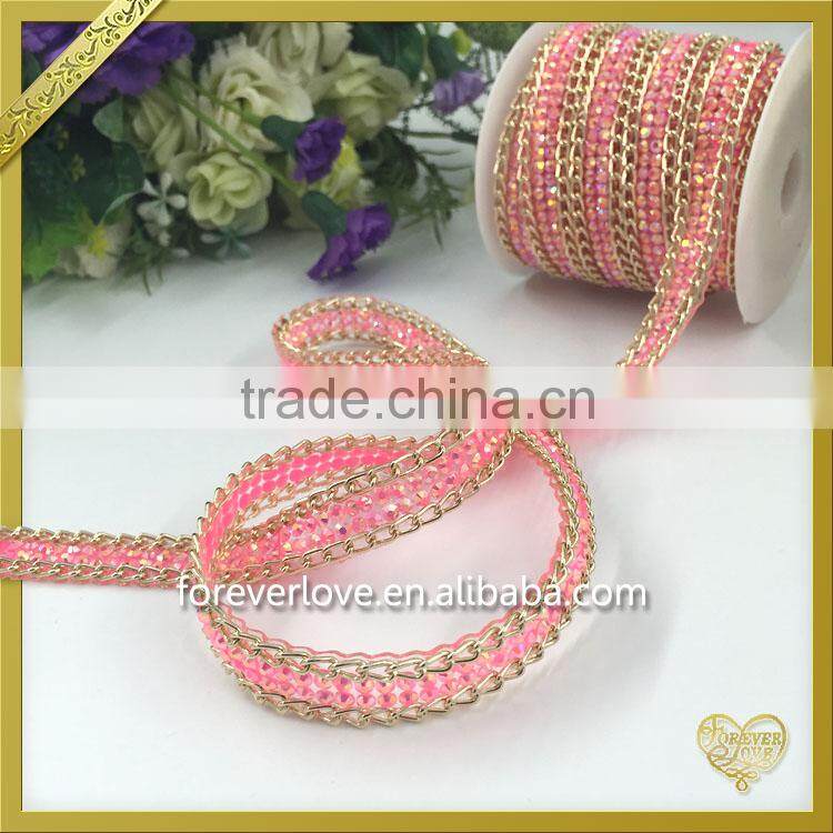 Decorative resin stone crystal head chain hot fix crystal metal rhinestone hand chain FHRS-017