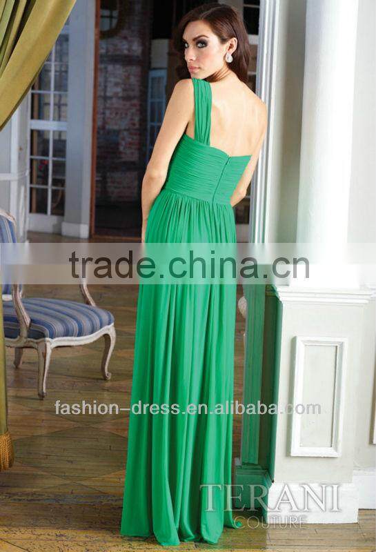 Elegant One -Shoulder Green Chiffon Sheath Emerald Green Evening Dress