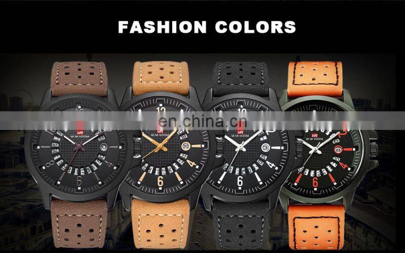 VaVa Voom VA-206 Casual Mens Quartz Watches Calendar Waterproof Fashion Leather Man Watch Wrist