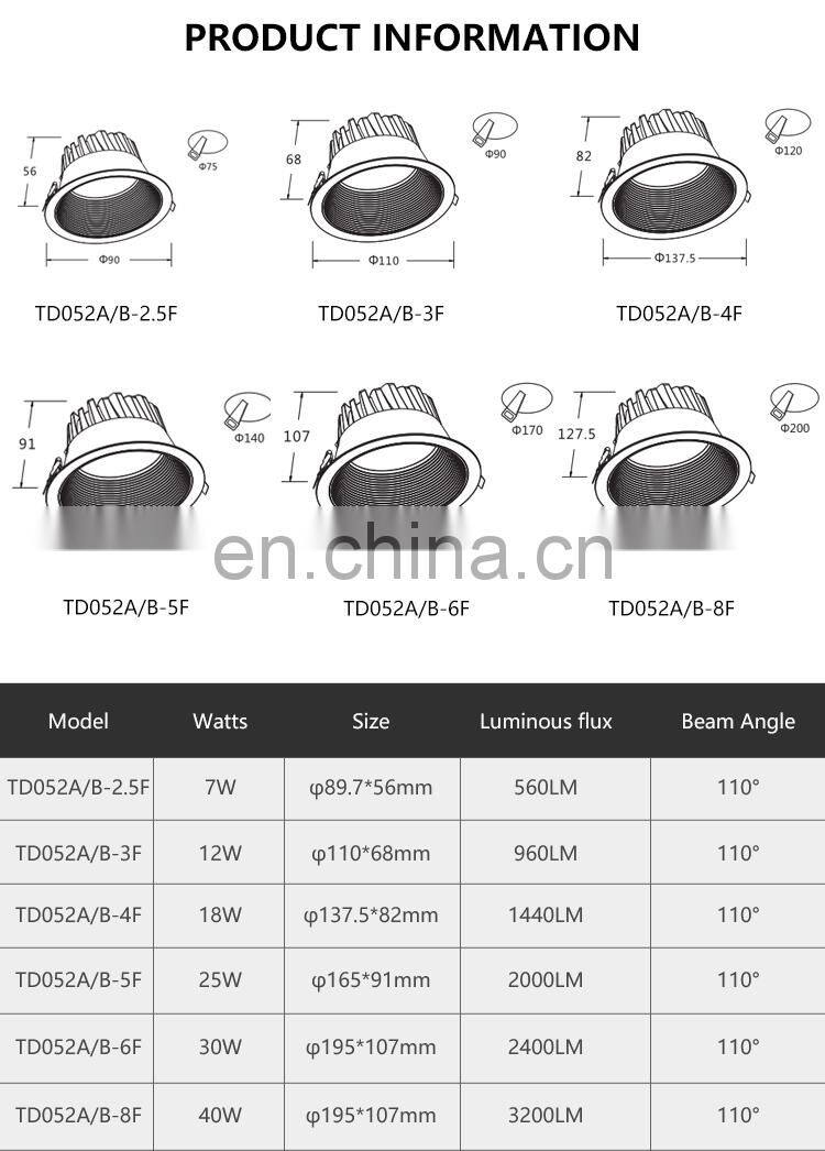 ALLWAY Hot Sell Exhibition Hall Three Color Temperatures Recessed Indoor Down Light Round Led Downlight