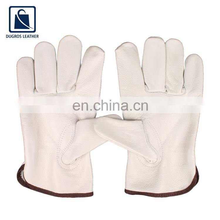 White Color Straight Thumb Color Binding Fashionable Leather Gloves Supplier