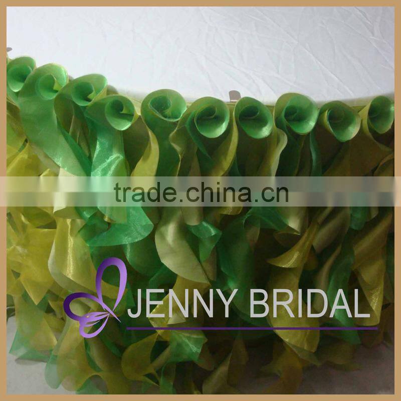 TS055F hot selling banquet taffeta and organza ruffled table skirt