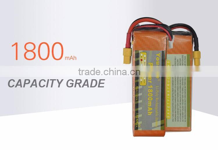 You&Me 4S 14.8V 1800mAh 25C Rechargeable Lithium Polymer Battery For Quadcopters RC Models