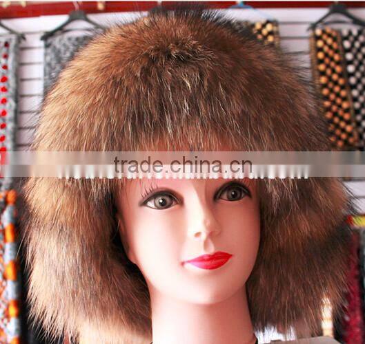 Fashion Warm Genuine Real Raccoon Fur Hat With Ear Flap Unisex