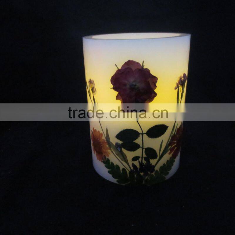 Christmas decoration dry flower series flat mouth pillar wax led candle light