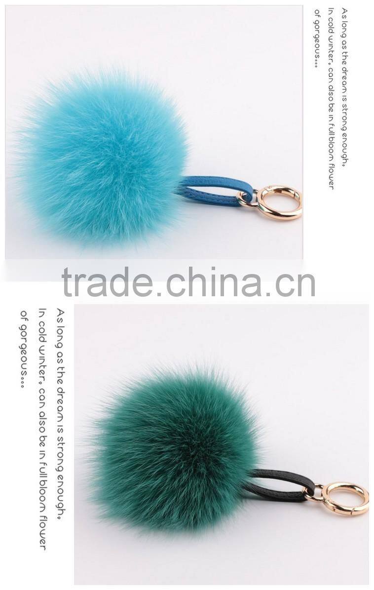 Multi Colors Women Girls Keychain Bag Phone Carkey Ornaments Fox Fur Pom Pom Keyring