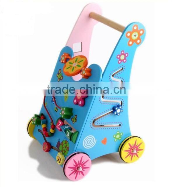Multifunctional wooden toy pram,wooden walking toys, wooden toy trolley for baby