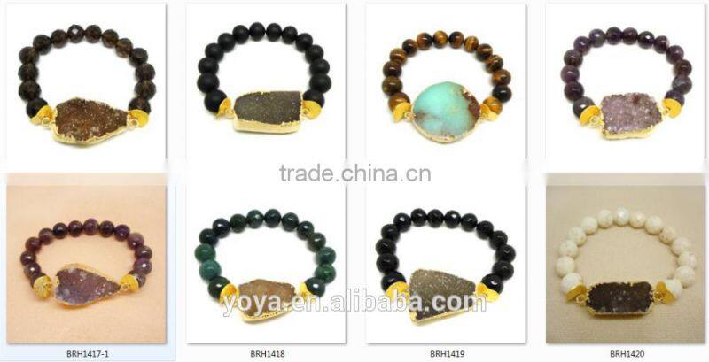 BRH1502 elastic bracelet, blue agate beaded blue druzy bracelet