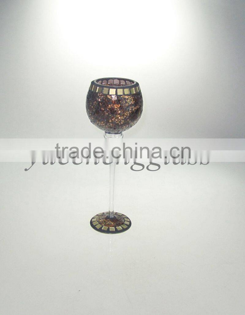 Colored Long-stemmed mosaic glass candle holders for wedding wholesale