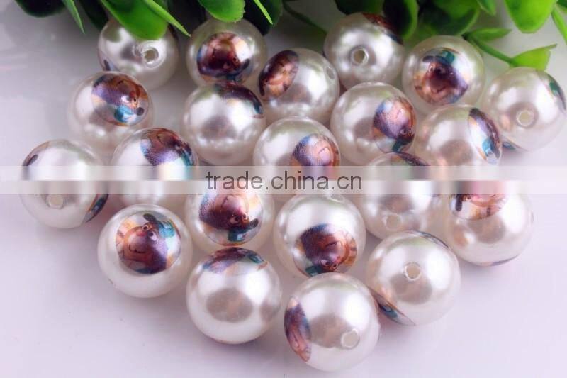 Look!! 2016 Fashion Chunky Round Loose Acrylic Bubblegum Ball 20mm Pearl Print Cartoon Character Large Pearl Beads For Jewelry!