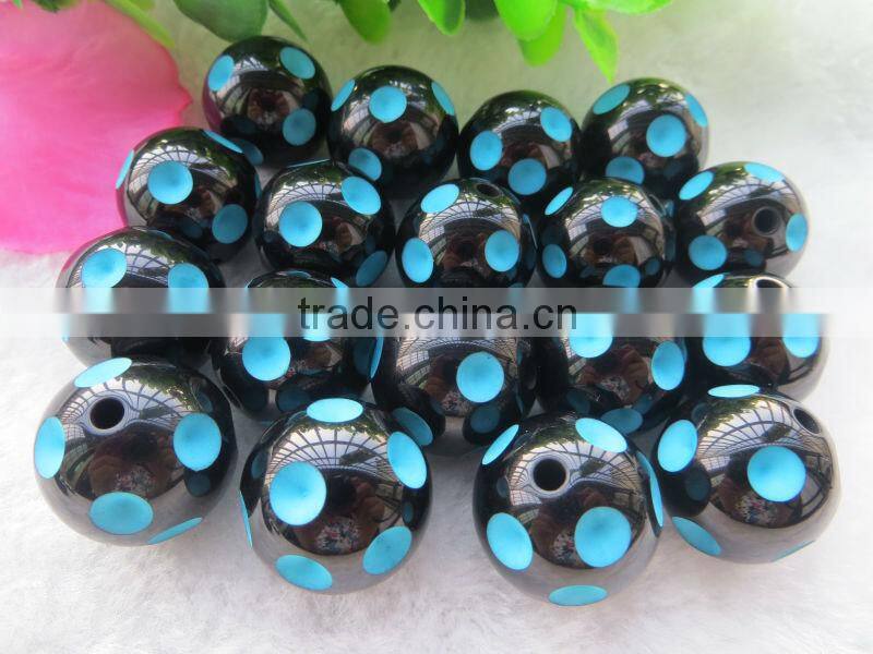 Jewelry 20mm Black with Lime Green Color beads HalloweenResin Polka Dot Beads for bulk bubblegum beads chunky necklace