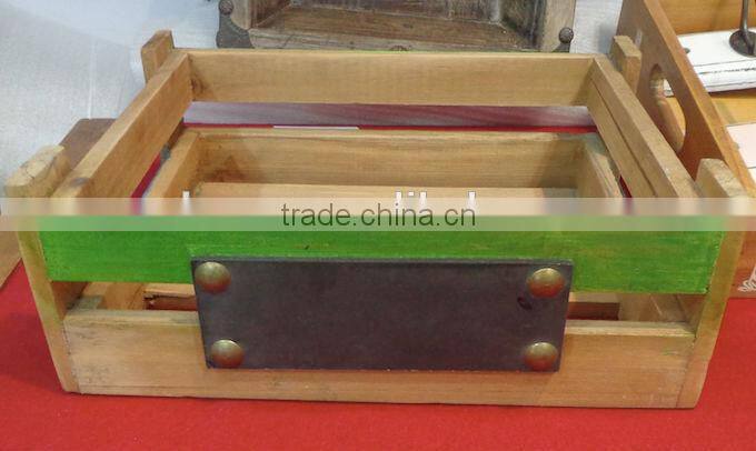 Distressed wooden crate with blackboard for gardening