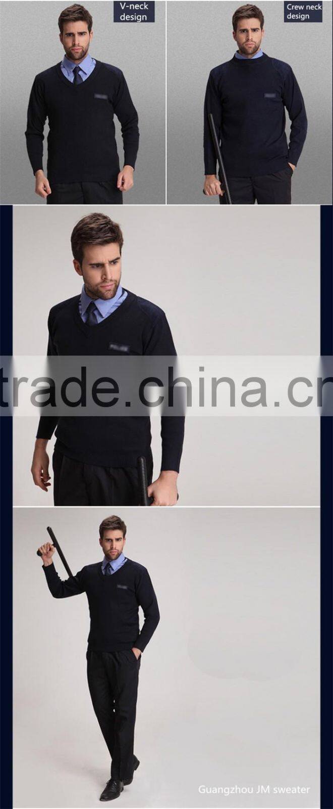 High quality mens winter knitted black sweater work wear security guard uniform