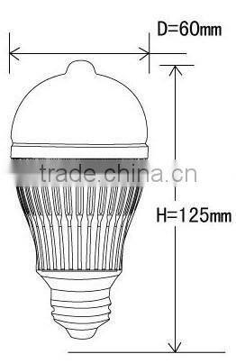 High quality e27 outdoor led motion sensor bulb, 5W 6W white and warm white led bulb light with gent Home Security LED Bulb