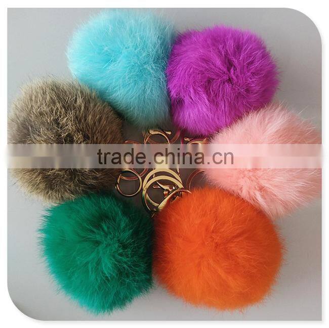 Red fur pom pom keychain Rabbit fur pom pom ball with flower bag charm