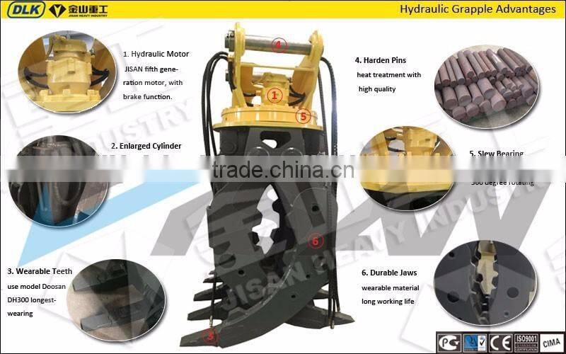 DLK grapple 360 degree rotating rock grab for CAT330, DH300 excavator