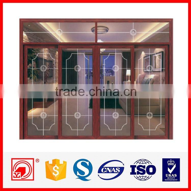 wood grain aluminum frame interrupted glass sliding door