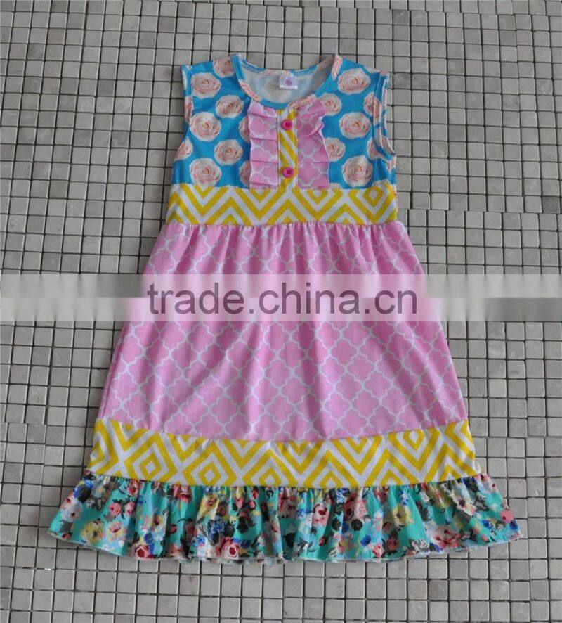 Kids Girls Clothing 2016 Child Fall Outfits Stripe Ruffle Dress Sun Flower Boutique