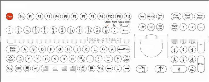 Scratch proof industrial membrane keyboard with trackball for beverage