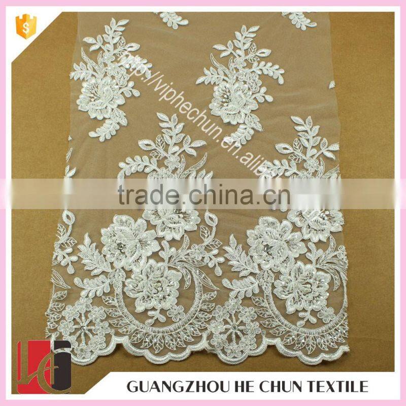 HC-5676-1 Hechun Sew Stone Bead Ivory Bridal Lace Fabric for Wedding Dress 2016