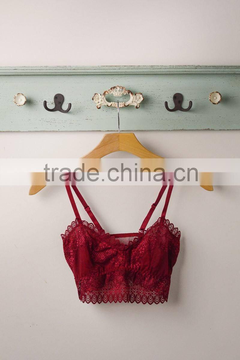 90% Viscose Deep Red Sheer Lace Cami Bra Sale
