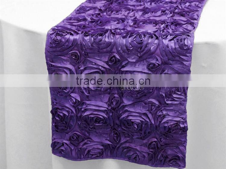 Satin rosette table cloth table runner for wedding banquet