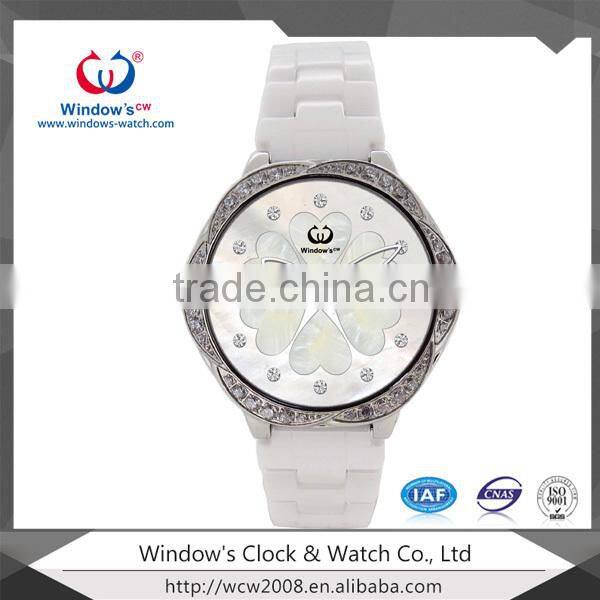 Classic style fashion lady stainless steel back watch ceramic watch