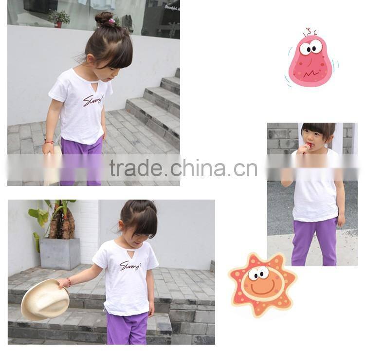 Korean New Style Hollow Collar Printing Letters Girl Plain T-shirts for Children