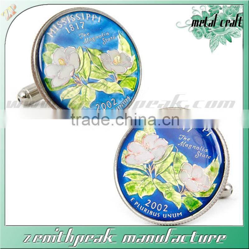 2016 Newest Design Silver Green Enamel Stainless Steel Cufflink For Men