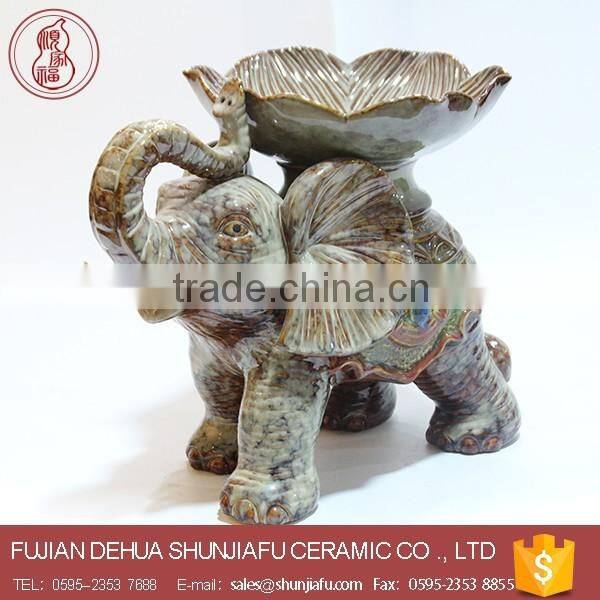 Detachable Ceramic Elephant With Tray Ceramic Crafts