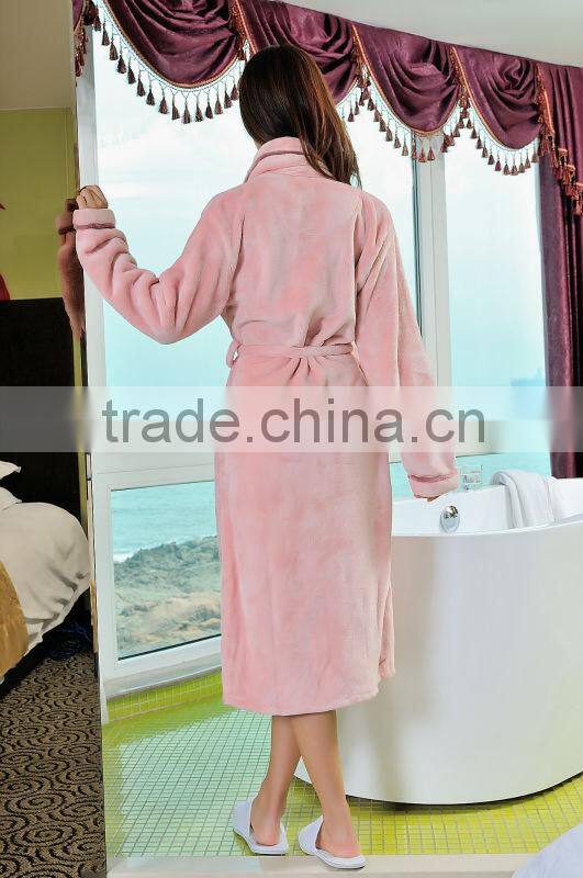 super soft promotional coral fleece bathrobe for woman with embroidery