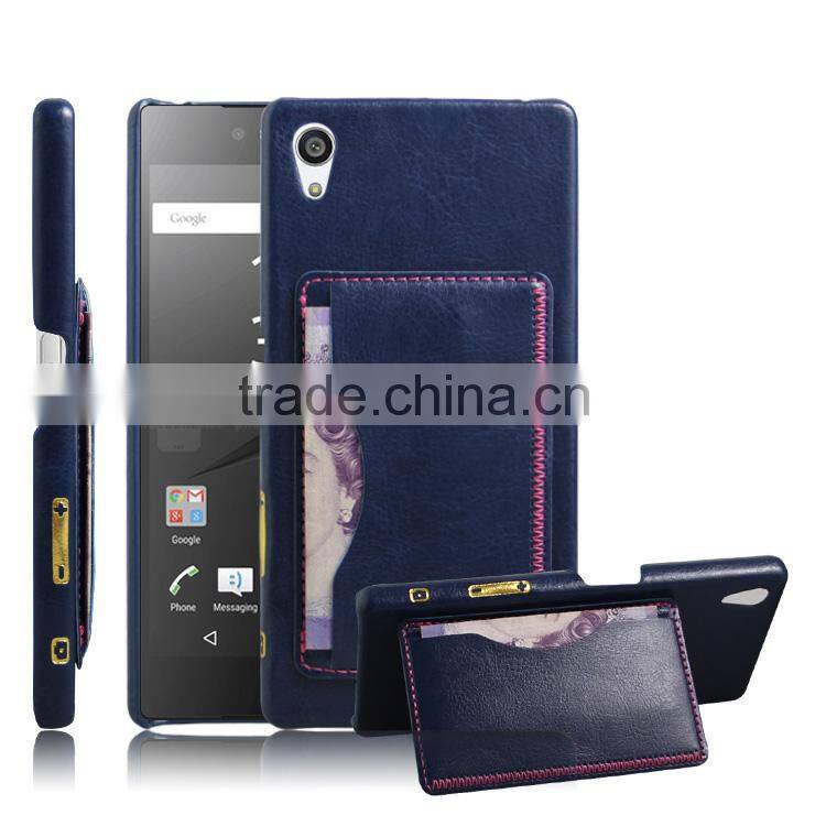 New arrival PC+PU Leather credit card holder case leather case for sony xperia z5 premium wholesale