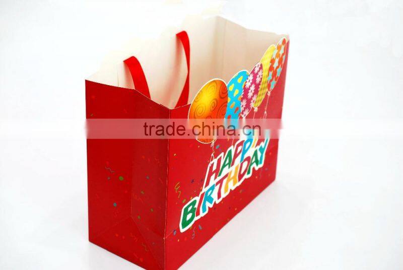 new popular fancy stock birthday paper bag with ribbon bow tie supplier and manufacture