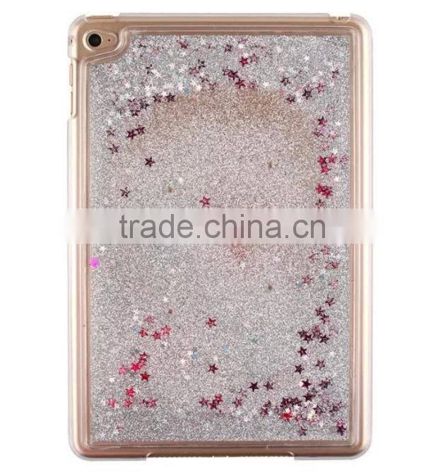 Hard plastic bling bling flowing sand tabet case for ipad mini, for mini ipad 4 cover case sparkling quicksand design