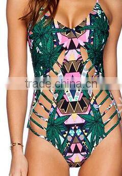 BSC084 Womens hot sex images one piece printing triangle bikini swimwear