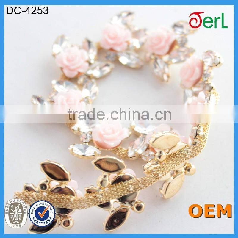 Newest Pink roses decorative rhinestone chain trim
